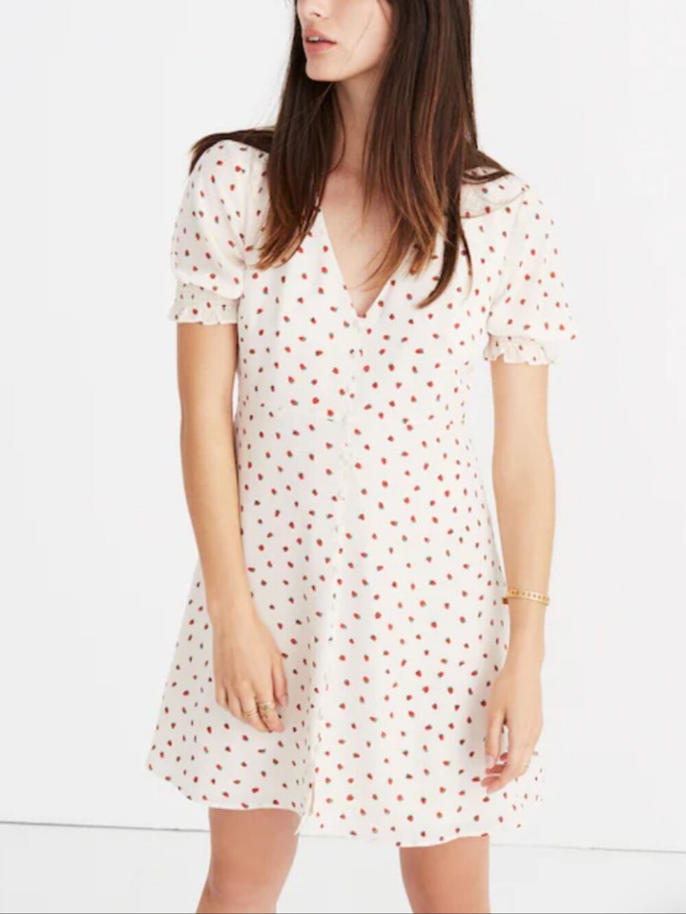 Madewell Cream Mini Dress with Red Heart Print
